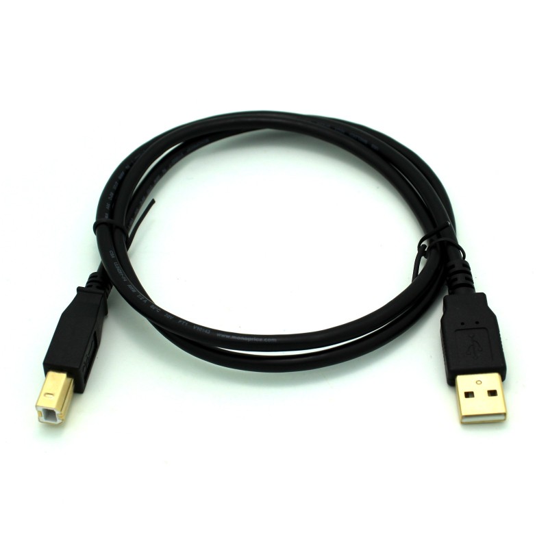 Gold Plated 3ft USB A to B Cable (Arduino USB Cable) 2.0 A Male to B Male 28/24awg