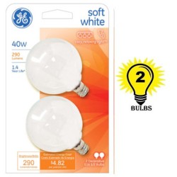 Candelabra Base GE Soft White 40 Watt G16.5 Incandescent Globe 2-Pack