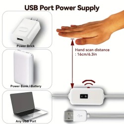 Touch Free Wave ON/OFF Sensor Cool White USB Powered LED Strip - 9.8ft