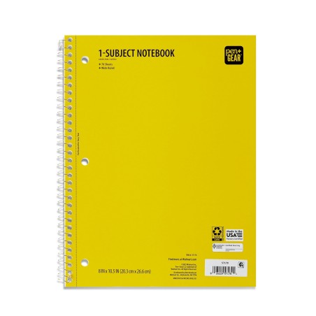 Pen+Gear 1 Subject Spiral Notebook Yellow Wide Ruled 70 Sheet