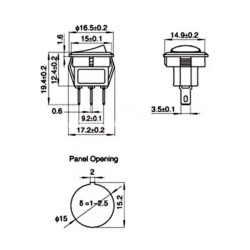 16mm Round Rocker Switch SPDT 3 Pin
