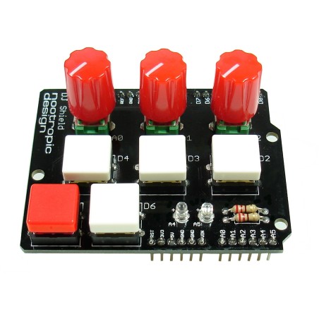 DJ Shield Kit for Arduino: 5 Buttons, 3 Pots & 2 LEDs