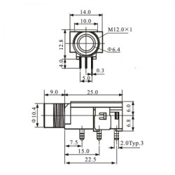 1/4" (6.35mm) Stereo PCB Mount Audio Jack
