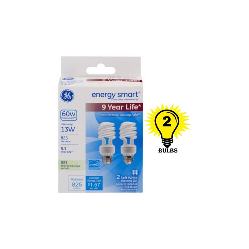GE energy smart Spiral CFL 13 Watt T3 Spiral 2-Pack