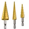 3Pcs High-Speed Steel Step Drill Bit Set, LepoHome Cone Titanium Coated Metal Hole Cutter 1/4" Hex Shank Drive Quick Change 4-1