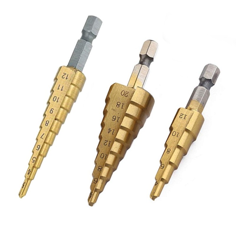 3Pcs High-Speed Steel Step Drill Bit Set