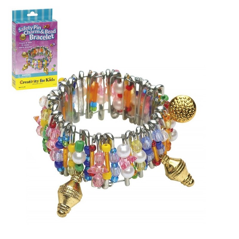 Safety Pin Charm & Bead Bracelet
