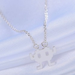 Silver Plated Space Invader Robot Necklace