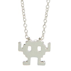 Silver Plated Space Invader Robot Necklace