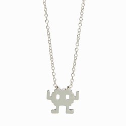 Silver Plated Space Invader Robot Necklace
