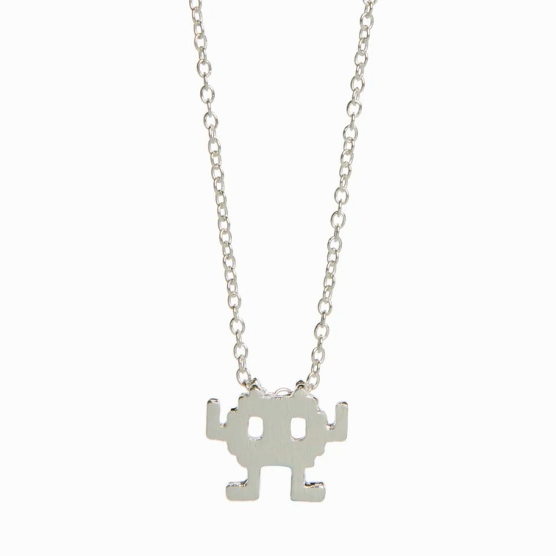 Silver Plated Space Invader Robot Necklace