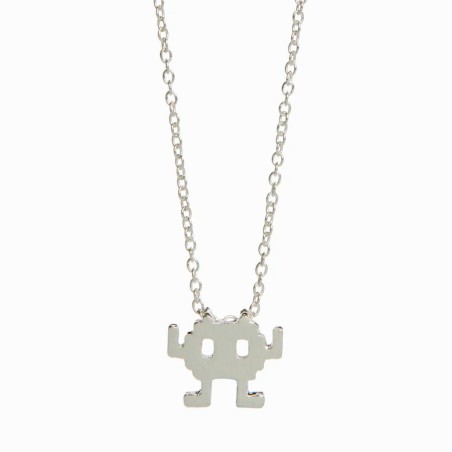 Silver Plated Space Invader Robot Necklace