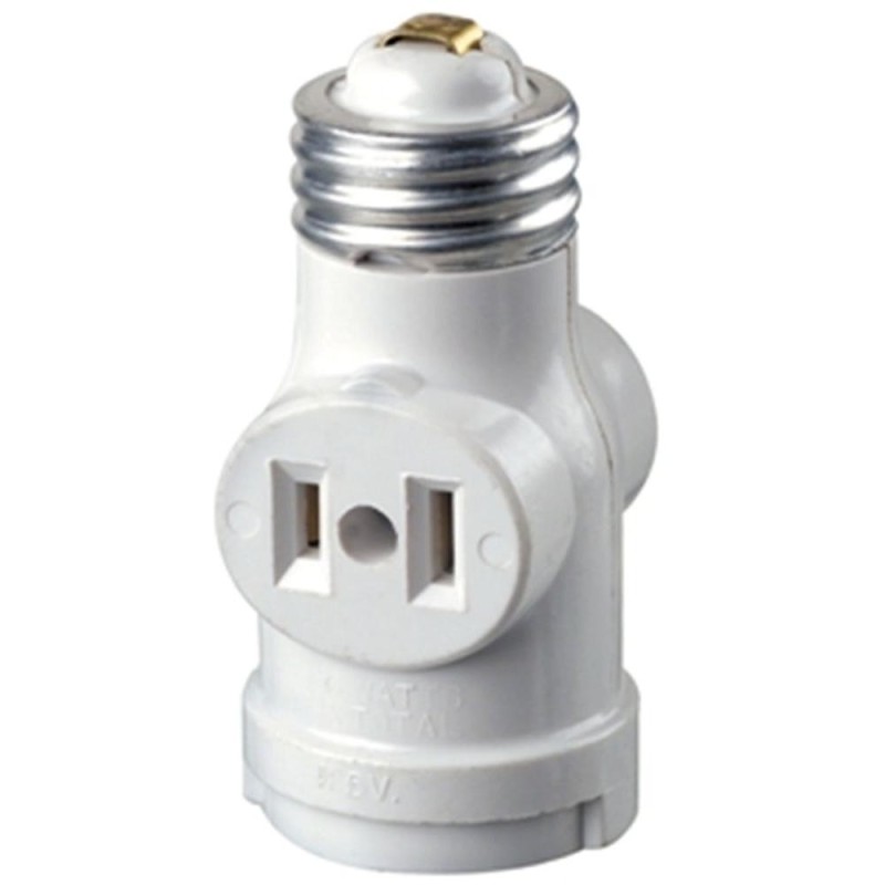Leviton 15 Amp White Residential Grade Medium Base Lampholder Outlet Adapter R52
