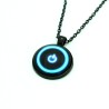 Power Button Necklace Black Glass Pendant Metal Alloy Chain