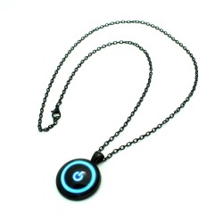 Power Button Necklace Black Glass Pendant Metal Alloy Chain