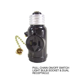 Light Socket with Pull Chain On/Off Switch and Dual Power Plugs