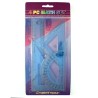 4 Piece Math Geometry Set: Linear Ruler, Set Squares, Protractor Clear Blue