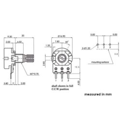 B1K Linear 1K Ohm Potentiometer