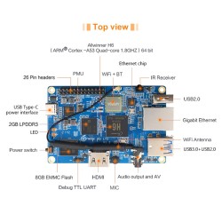 Orange Pi 3 LTS 2G8G EMMC with HDMI+WIFI+BT5.0, AllWinner H6 SoC,Open Source Board Computer,Run Android 9.0/ Ubuntu/ Debian OS